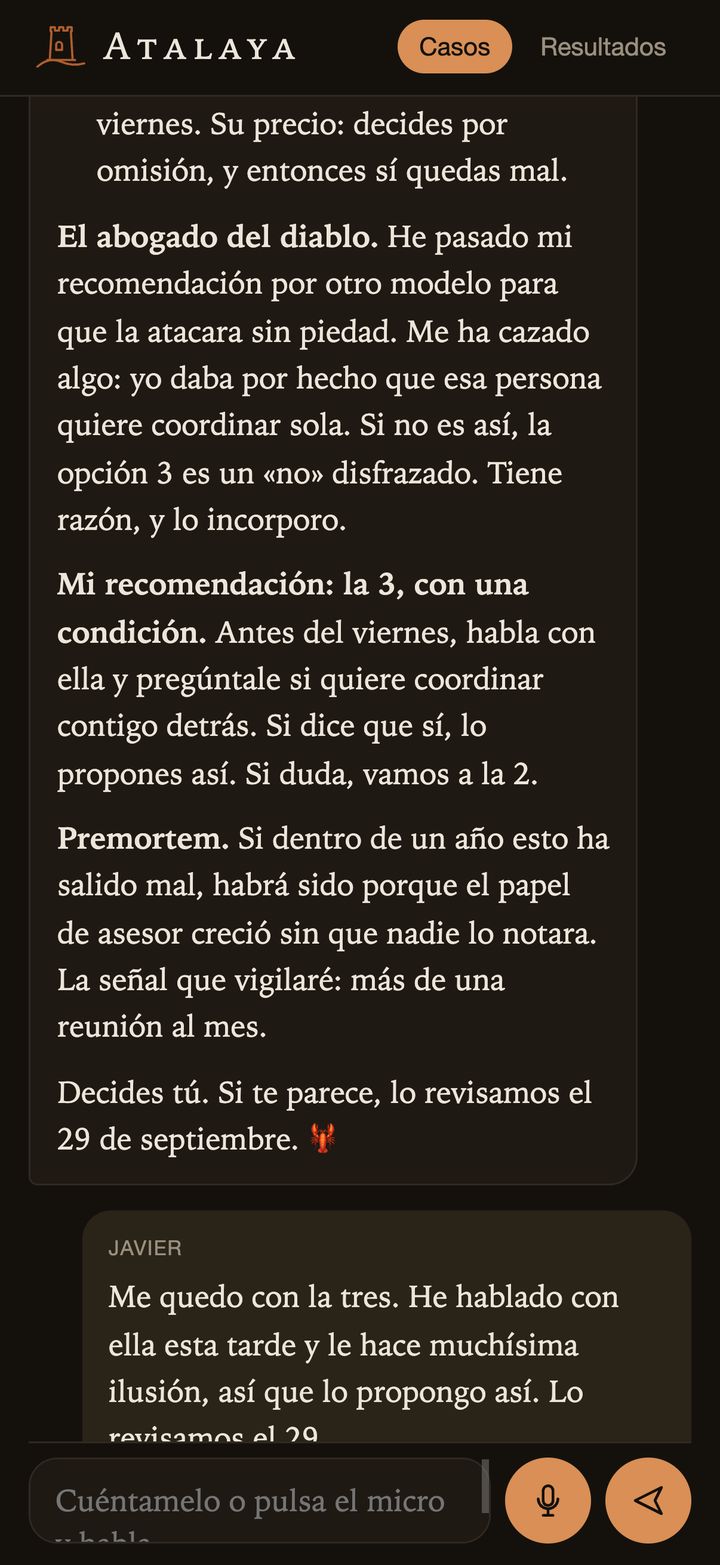 El abogado del diablo, la recomendación corregida y el premortem, con la respuesta de Javier al final