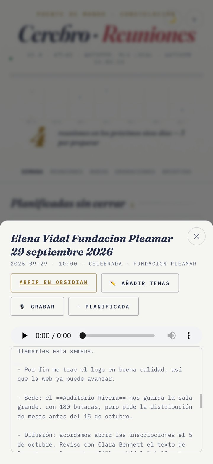 La nota de la reunión en la app, ya celebrada, con el acta escrita y una duda marcada