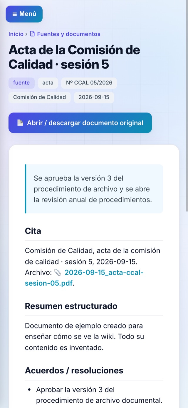 Recreación de la app: la ficha de un acta con el botón para abrir el documento original