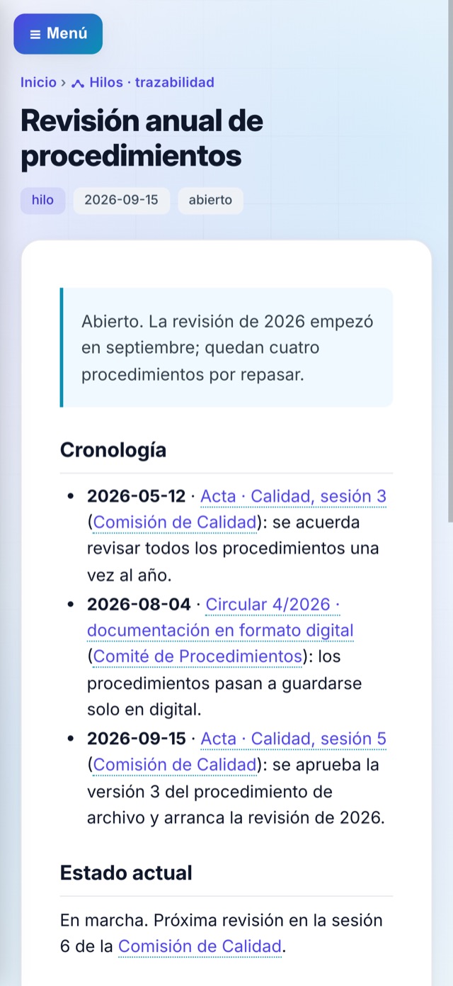 Recreación de la app: el hilo de un acuerdo con su cronología